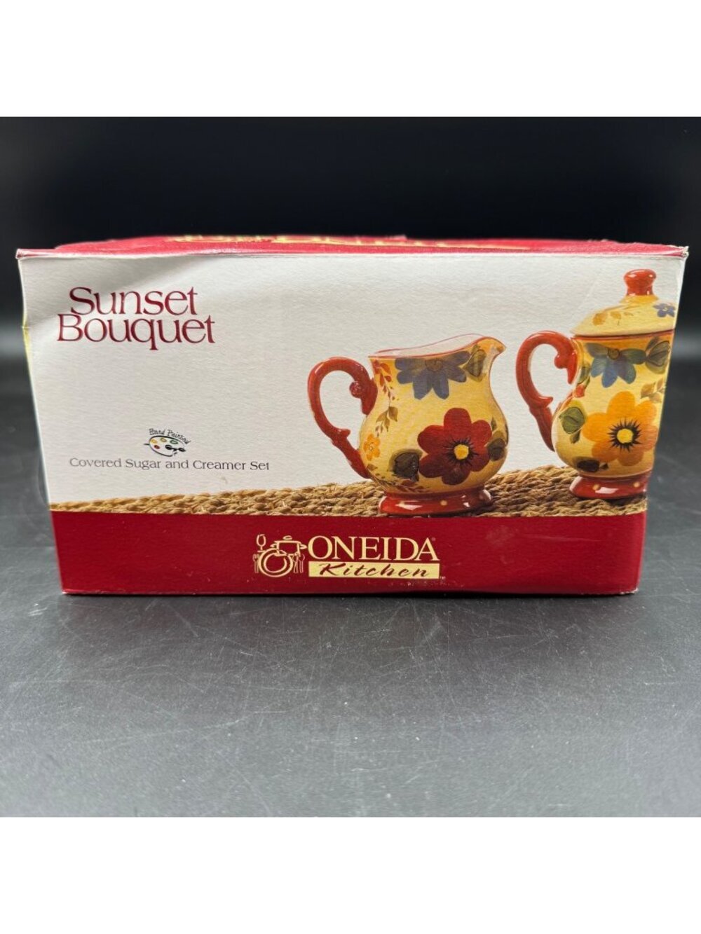 Oneida Kitchen "Sunset Bouquet" Covered Sugar & Creamer Set Floral Ceramic New
